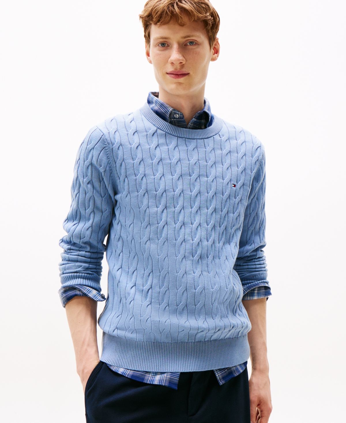Tommy Hilfiger Men's Classic Cable Crewneck Sweater In Blue