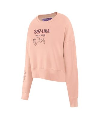 Women's Light Pink Lilo and Stitch Ohana Loose Fit Cropped Pullover Sweatshirt