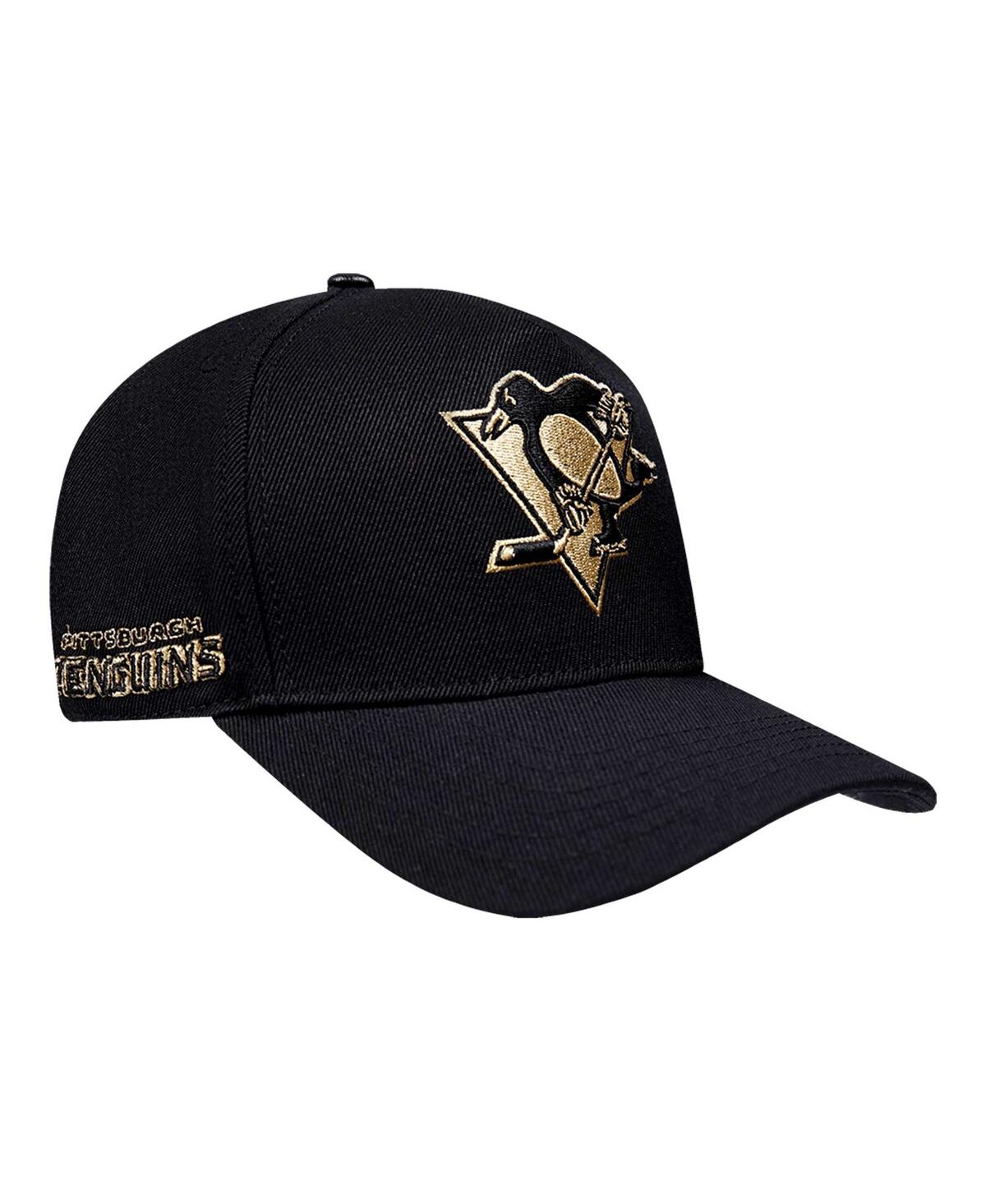 Men's Black Pittsburgh Penguins Metallic Logo Pinch Front Adjustable Hat - Black