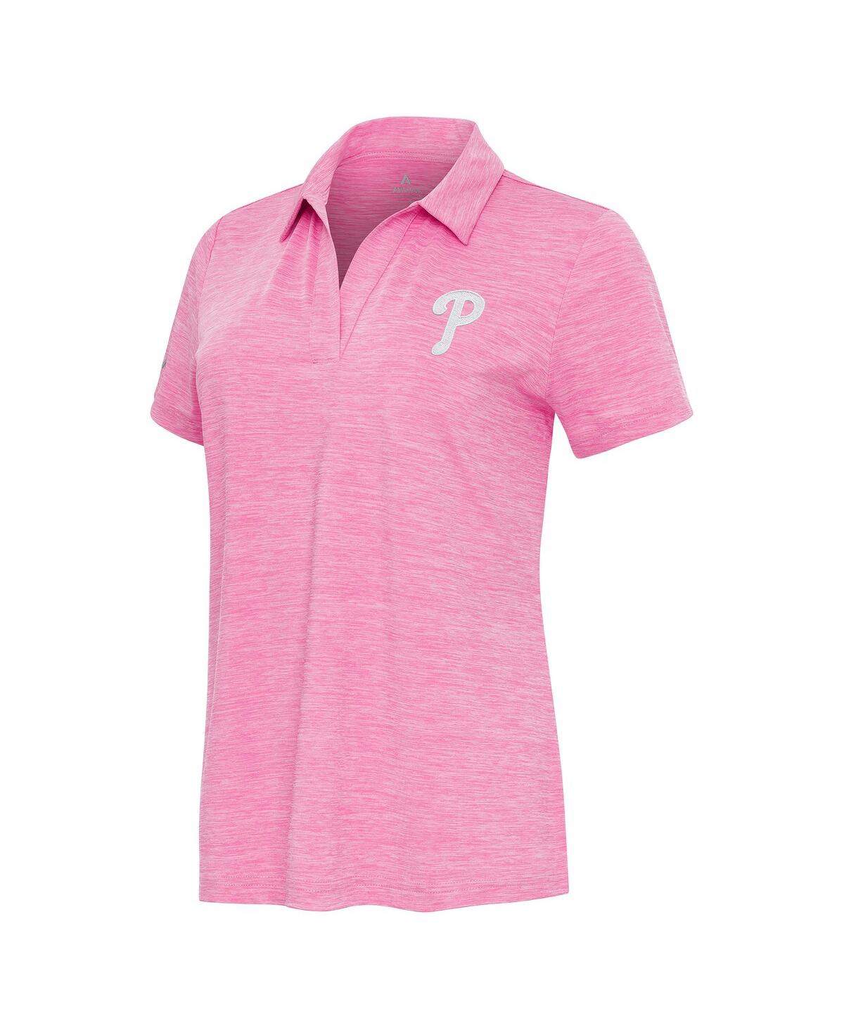 Women's Heather Pink Philadelphia Phillies Layout V-Neck Polo Shirt - Pink