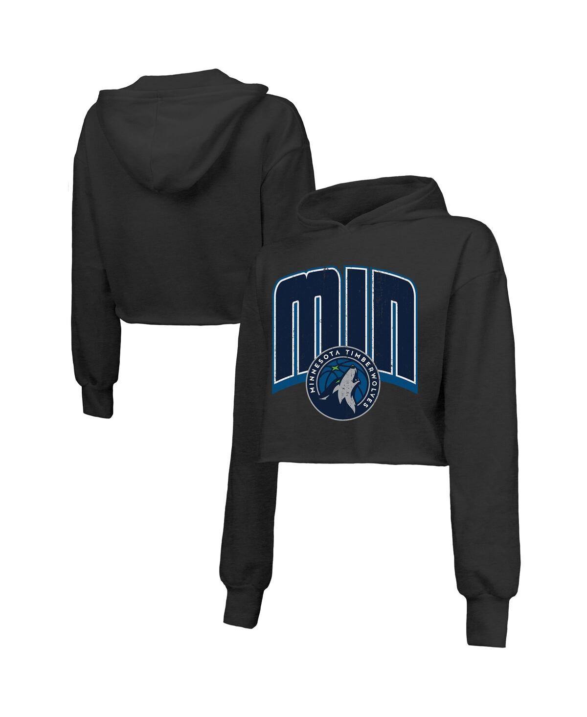 Women's Black Minnesota Timberwolves Tri-Blend Cropped Pullover Hoodie - Black
