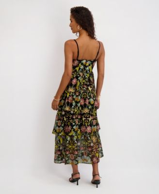 Women's Embroidered Mesh Sleeveless Maxi Dress