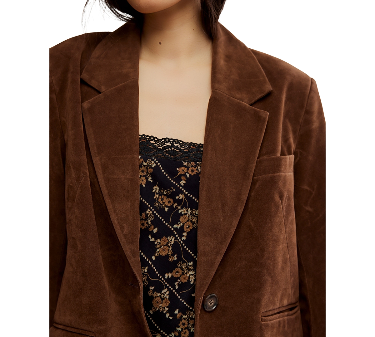 Free People Women's Faux-Suede Button-Front Blazer