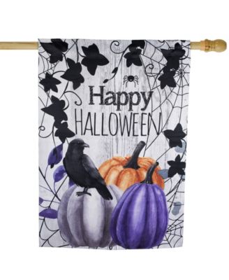 "Happy Halloween" Pumpkins and Crow Outdoor House Flag, 40" x 28"