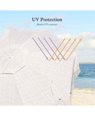 Ocean 6 Ft Beach Umbrella with 8 Ribs Sand Anchor Push Button Tilt with Heavier Tassle Carry Bag Outdoor Beach Pool Party Purple Stripe