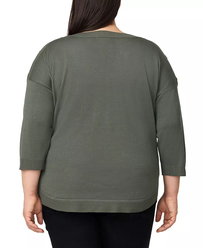 Plus Size Button-Trim Drop-Shoulder Sweater - thumbnail 10