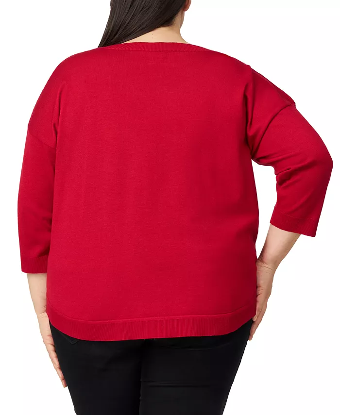 Plus Size Button-Trim Drop-Shoulder Sweater - thumbnail 6