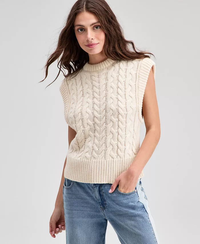 Women's Extended-Shoulder Cable-Knit Sweater Vest