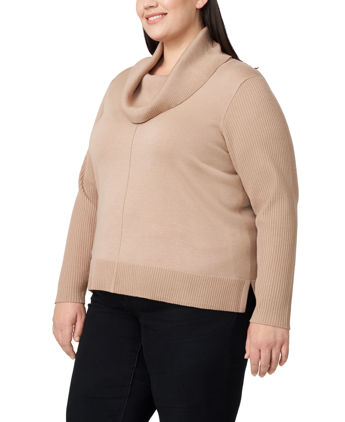 Melissa Paige Plus Size Cowlneck High-low Sweater In Neutral