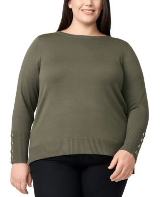 Plus Size Button-Cuff Boat-Beck Sweater