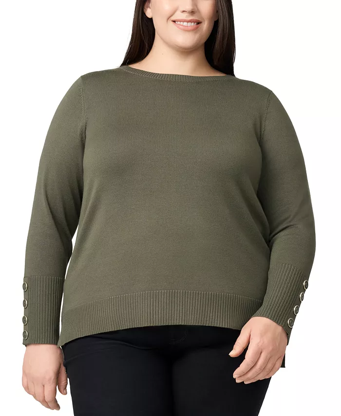 Plus Size Button-Cuff Boat-Beck Sweater - thumbnail 5