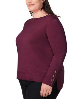 Plus Size Button-Cuff Boat-Beck Sweater