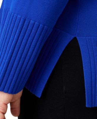 Plus Size Solid V-Neck High-Cuff Sweater