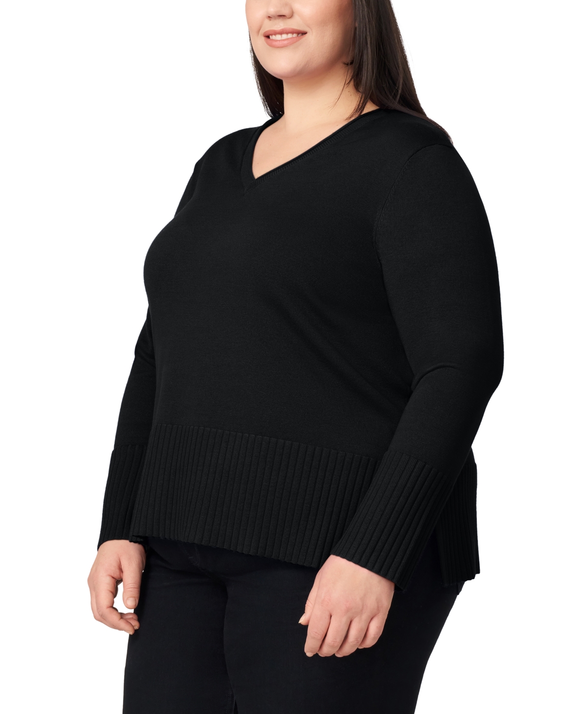 Melissa Paige Plus Size Solid V-neck High-cuff Sweater In Animal Print