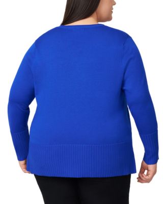 Plus Size Solid V-Neck High-Cuff Sweater