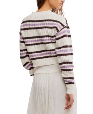 Women's Cropped Striped Knit Cardigan