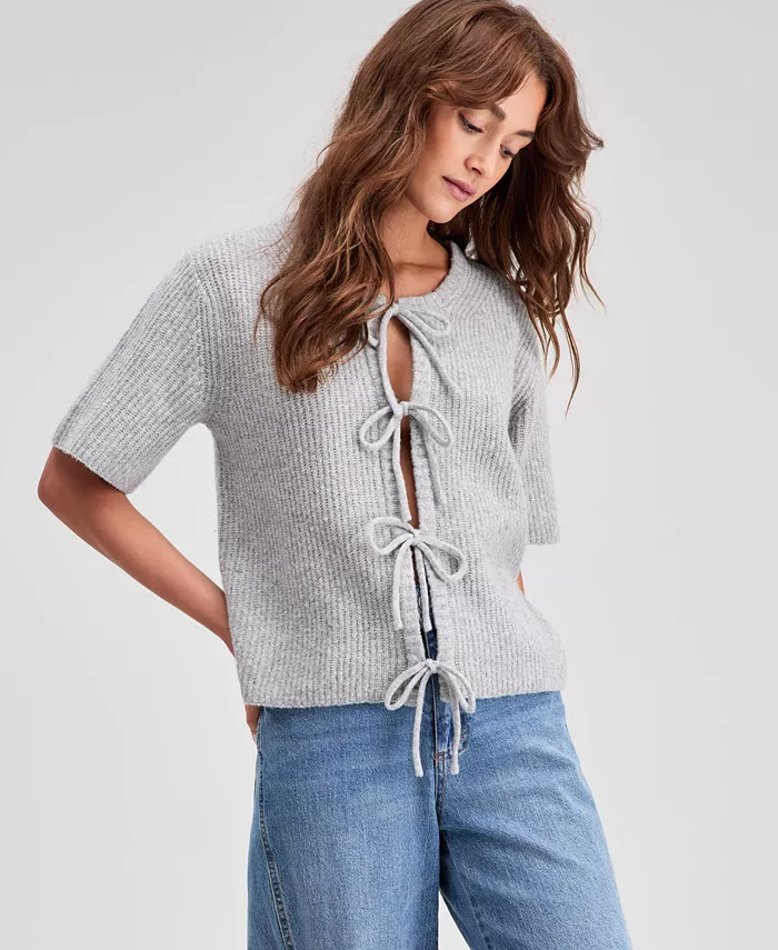 Women's Short-Sleeve Tie-Front Cardigan