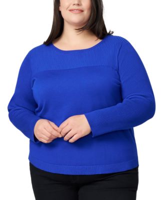 Plus Size Ribbed-Yoke Pullover Sweater