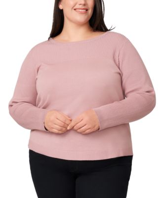 Plus Size Ribbed-Yoke Pullover Sweater