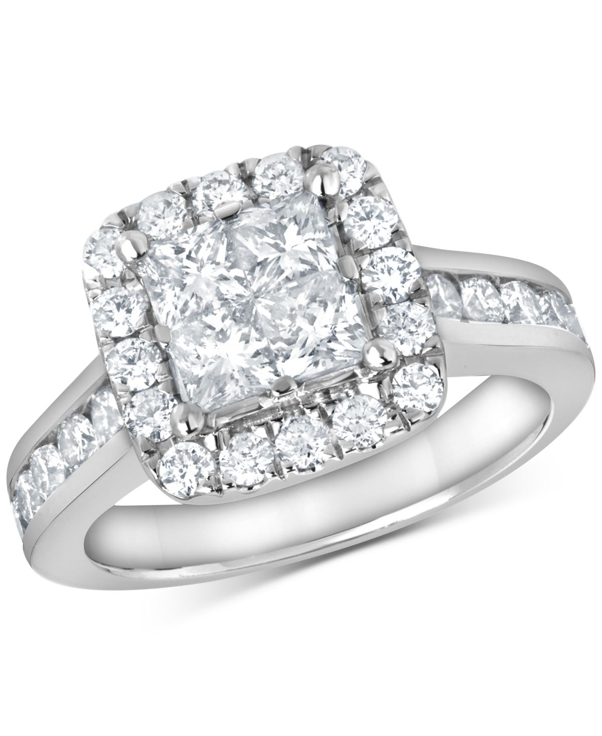Macy's Diamond Princess Quad Cluster Halo Bridal Set (2-1/4 Ct. T.w.) In 14k White Gold In Gold