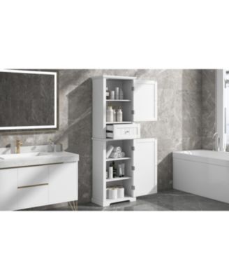 67.3"H Tall Bathroom Cabinet with Drawer, Adjustable Shelf, Painted MDF