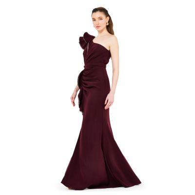 Ruffle Pleated Gown with Rhinestone Embellishment