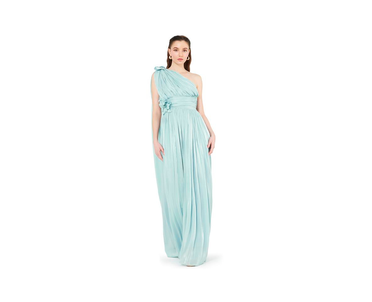 Women's One Shoulder Floral Detail Ruched Gown - Tiffany