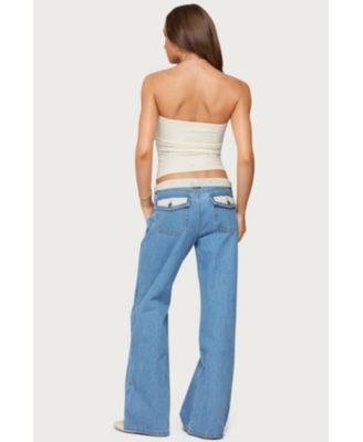 Women's Floral Foldover Low Rise Jeans