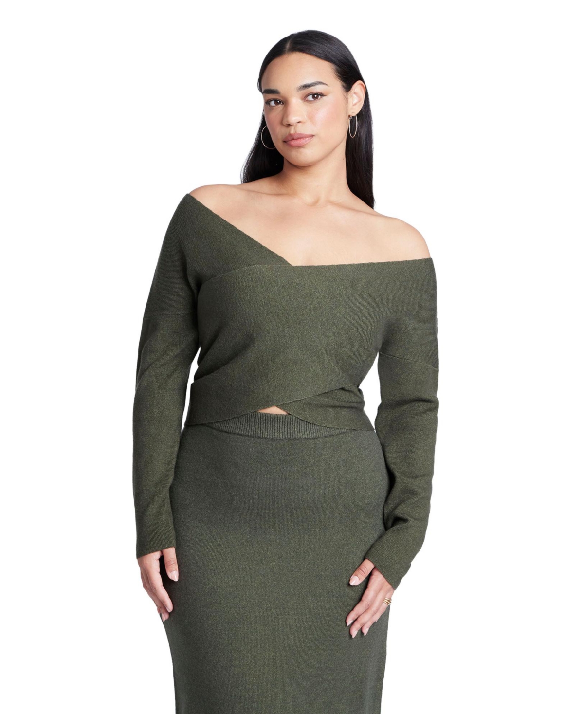 Women's Wrap Front Cropped Sweater - Green jacket heather
