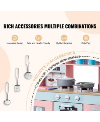 24 Piece Kids Kitchen Playset Pretend Cooking Toy with Pots Pans and Utensils