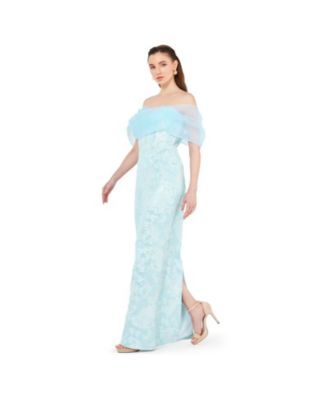 Women's Off-The-Shoulder Corset Detail Brocade Gown