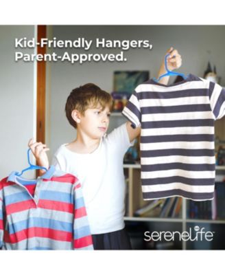 20 Pcs. Non-Slip Plastic Kids Hangers - Durable and Space-Saving Closet Organizers for Infants, Toddlers, and Kids' Clothing (Blue)