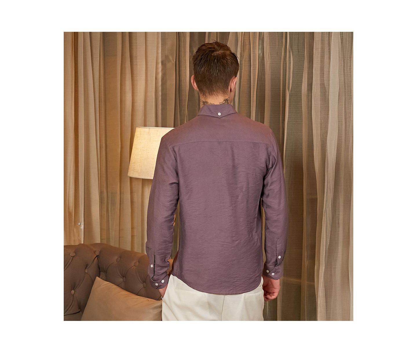 Мужская рубашка Cahoot Campus Sutra Grape Purple Breezy Wrinked Relaxed, цвет: Фиолетовый — фото 3