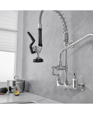 Commercial Restaurant Pull Down 2-Handle Wall Mount Pre-Rinse Spray Utility Kitchen Faucet in Polished Chrome