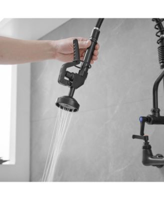 Commercial Restaurant Pull Down 2-Handle Wall Mount Pre-Rinse Spray Utility Kitchen Faucet in Polished Chrome