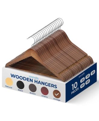 Wooden Suit Hanger Set with 10 Non-Slip Heavy-Duty Hangers and Chrome 360&amp;#xB0; Swivel Hooks