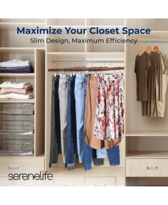 SereneLife 30 Pcs. Premium Wooden Pants Hangers - Heavy Duty Hanger Set with Chrome 360° Swivel Hook (Retro)