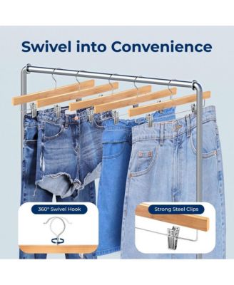 20 Pcs. Premium Wooden Pants Hangers - Heavy Duty Hanger Set with Chrome 360&amp;#xB0; Swivel Hook (Natural)