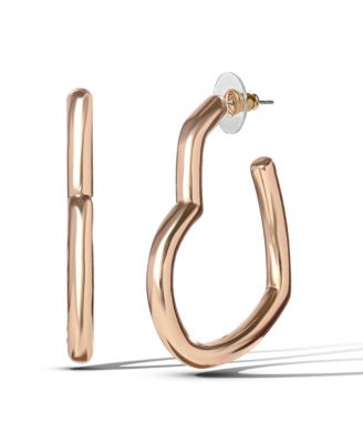 Open Heart Thin Wire Hoop Earrings in Gold
