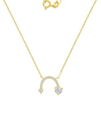 Cubic Zirconia Curved Arrow-Inspired Pendant Necklace in 14k Gold-Plated Sterling Silver (Also Available in Rose Gold & Sterling Silver)