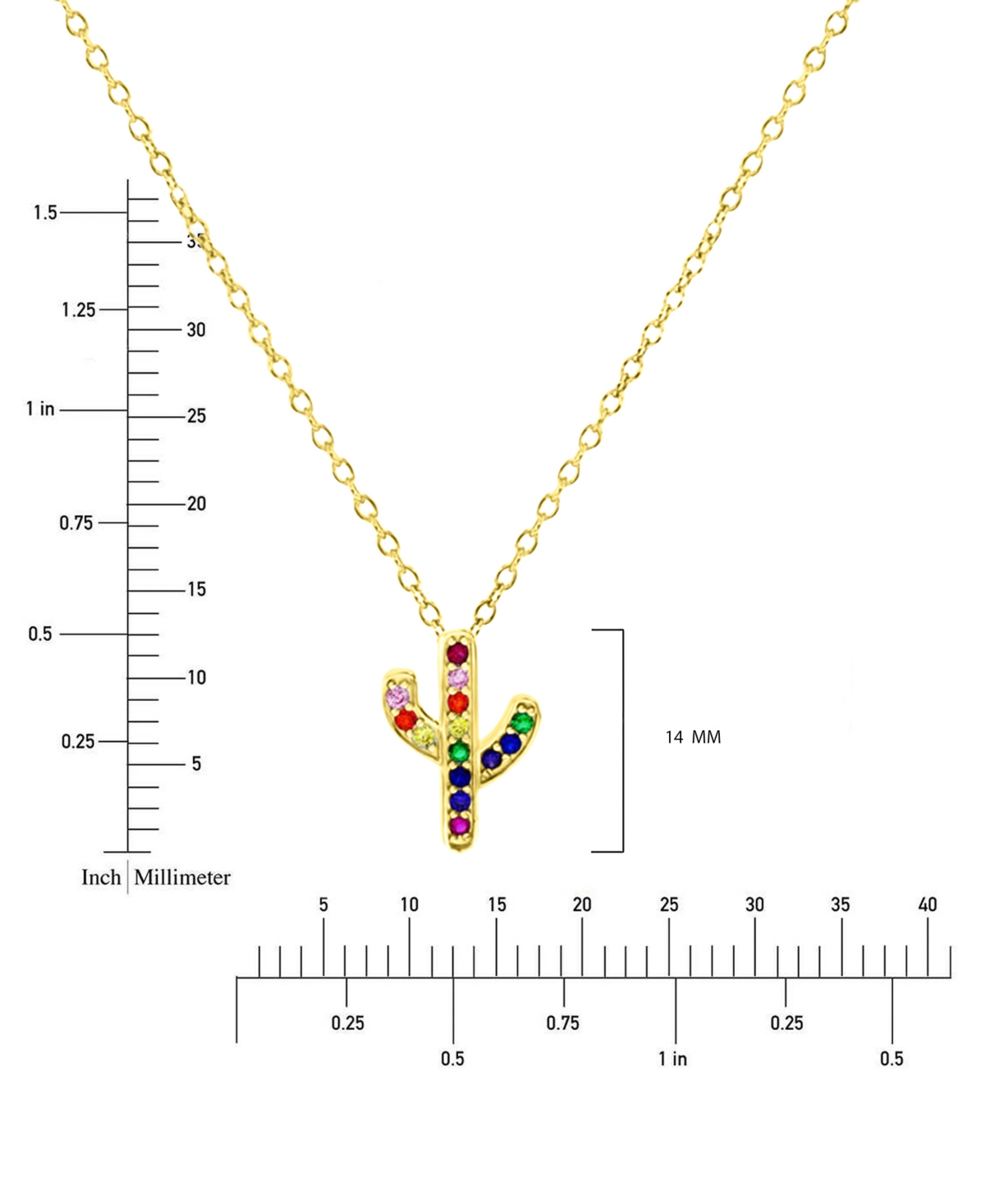 Macy's Cubic Zirconia Multicolor Cactus 18" Pendant Necklace In Yellow
