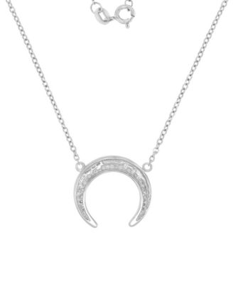 Cubic Zirconia Crescent Moon Pendant Necklace in Sterling Silver, 16" + 2" extender