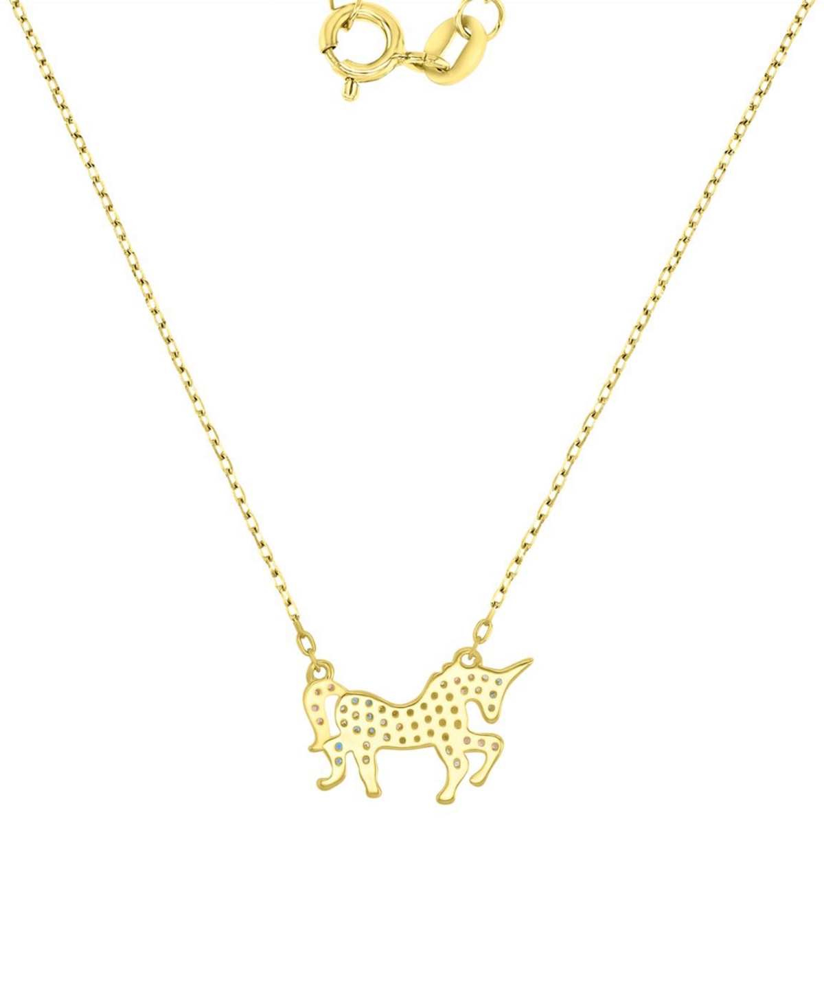 Macy's Multicolor Cubic Zirconia Unicorn Pendant Necklace In 14k Gold-plated Sterling Silver 18" In Yellow