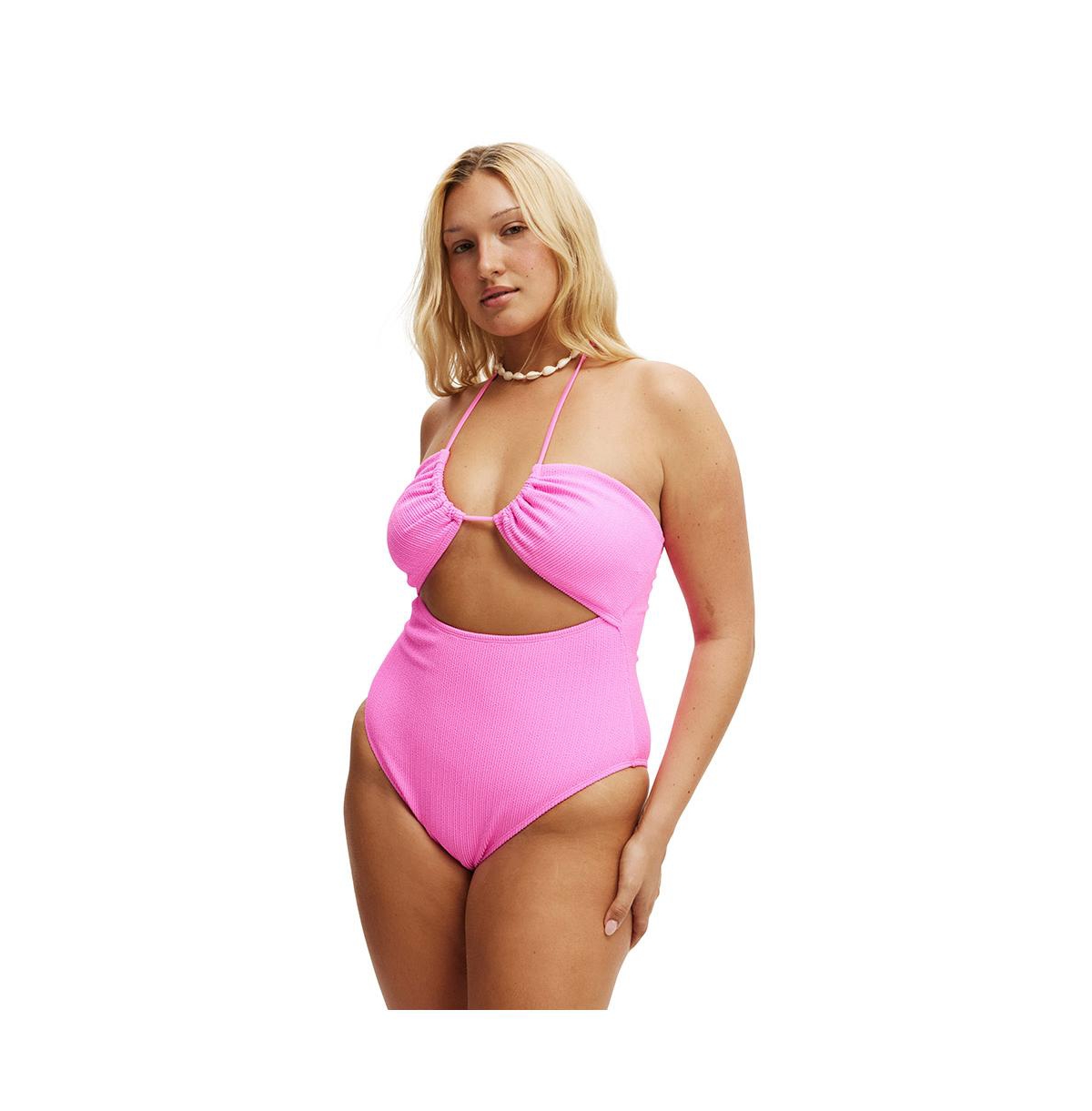 Women's Gathered Halter One Piece Brazilian - Knockout pink crinkle