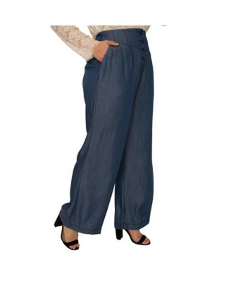 Plus Size High Rise Dark Indigo Wide Leg Tencel Pants