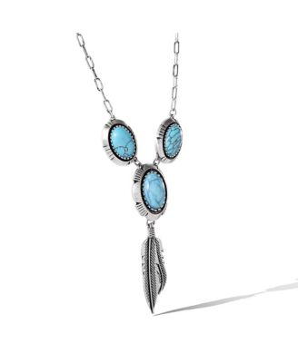 Turquoise & Feather Pendant Necklace in Antique Silver