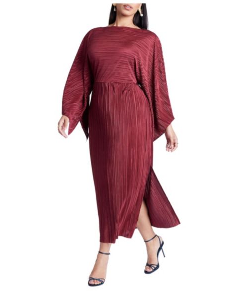 Женское платье ELOQUII Plus Size Cape Effect Plisse, цвет: Бордо