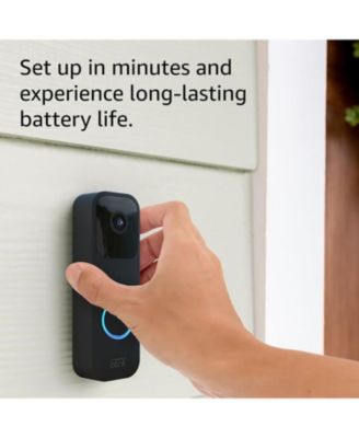 Smart Wi-Fi Video Doorbell Wired/Battery with 2 Way Audio with Alexa - Black