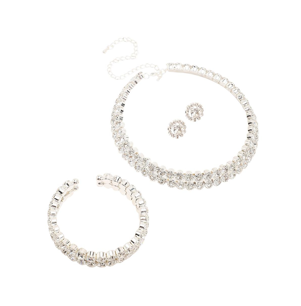 Sohi Women's Silver Embellished Strand Necklace, Earrings And Bracelet (set Of 3) In Silver