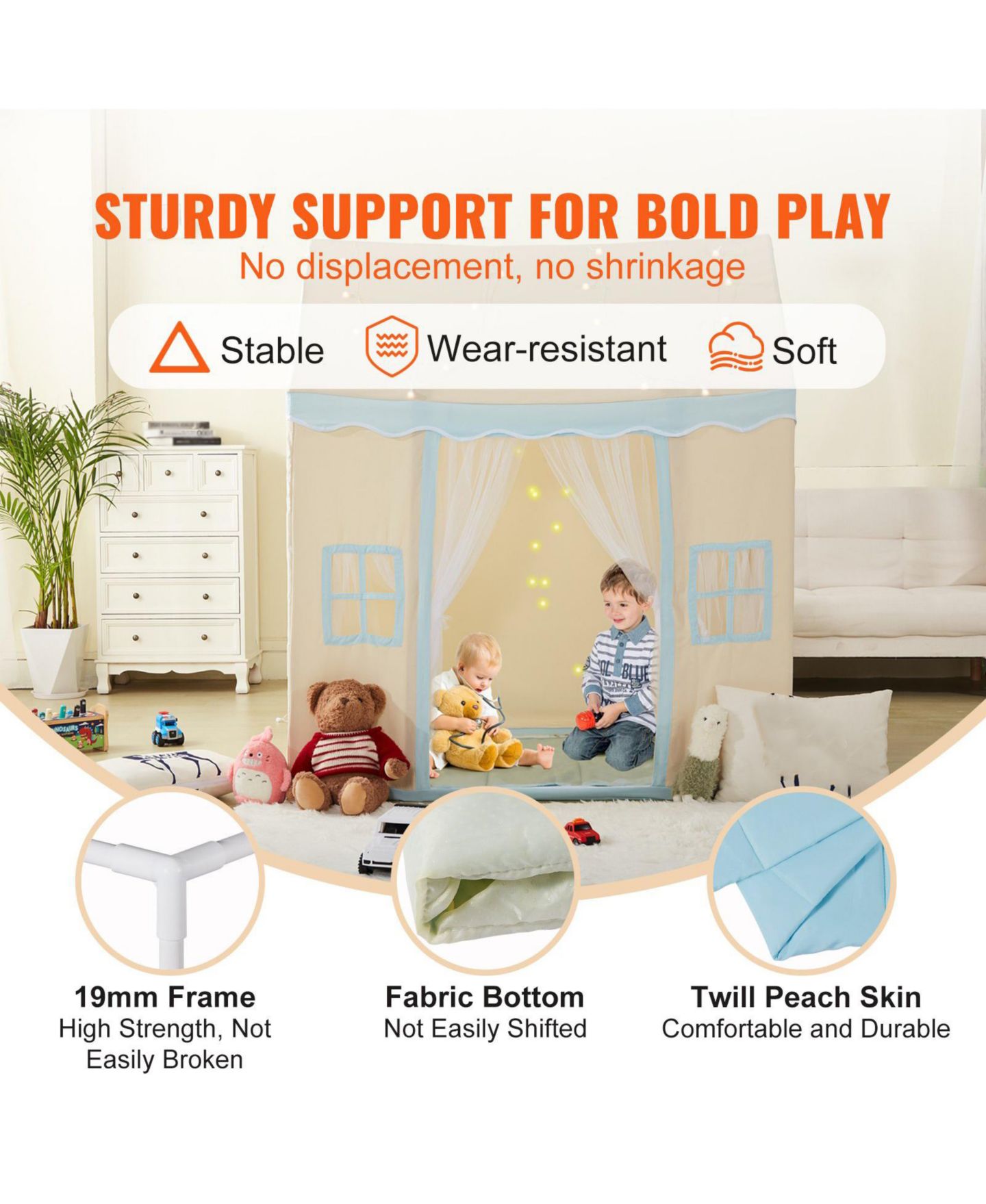 Детские игрушки Slickblue Castle Illuminated Play Tent, 3-Piece, от 2 лет, цвет: Бежевый — фото 2